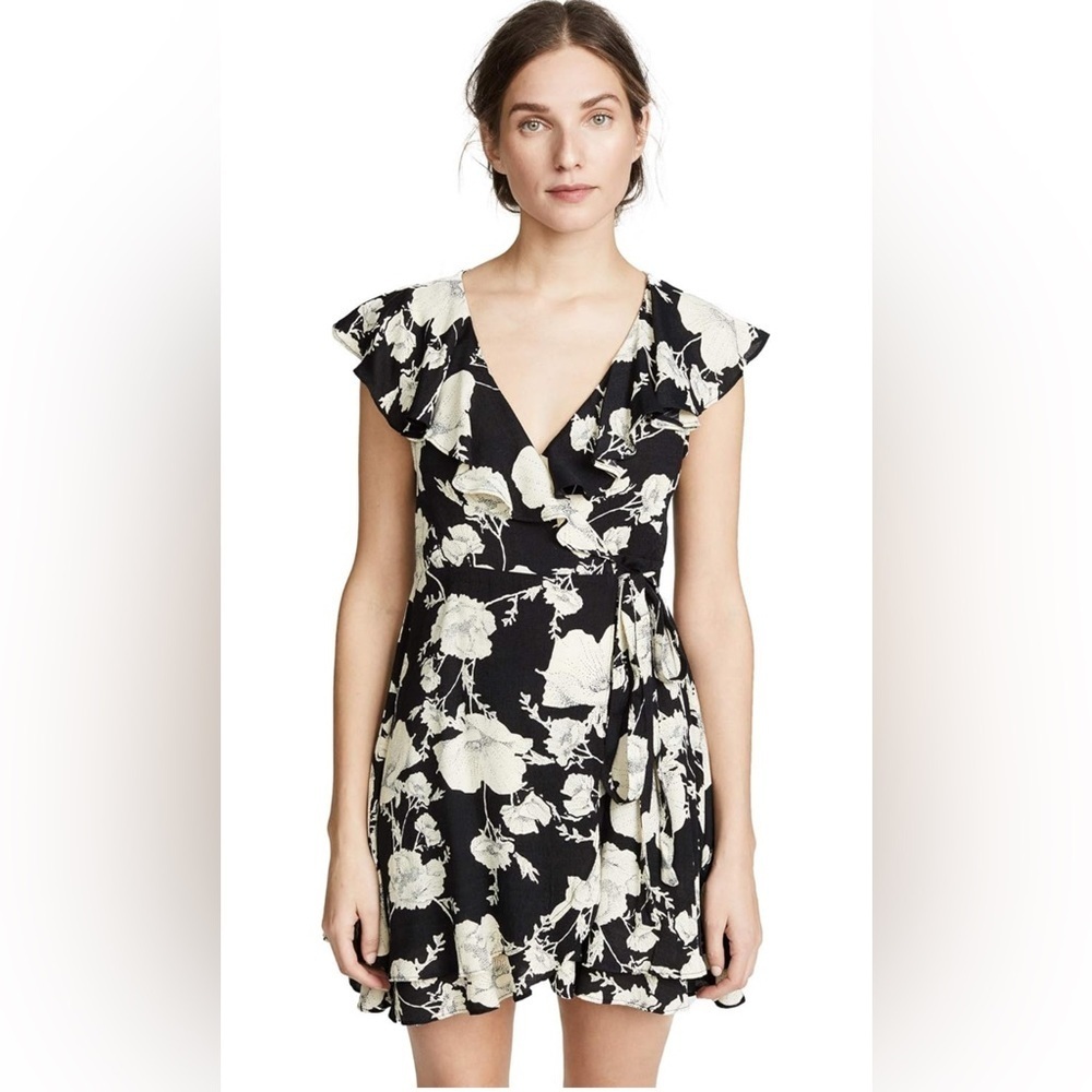 NWT Free People French Quarter Mini Wrap Dress in Black and Cream Floral